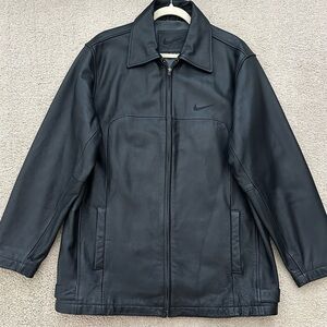 Nike Black 100% Leather Jacket - Classic 90s Style